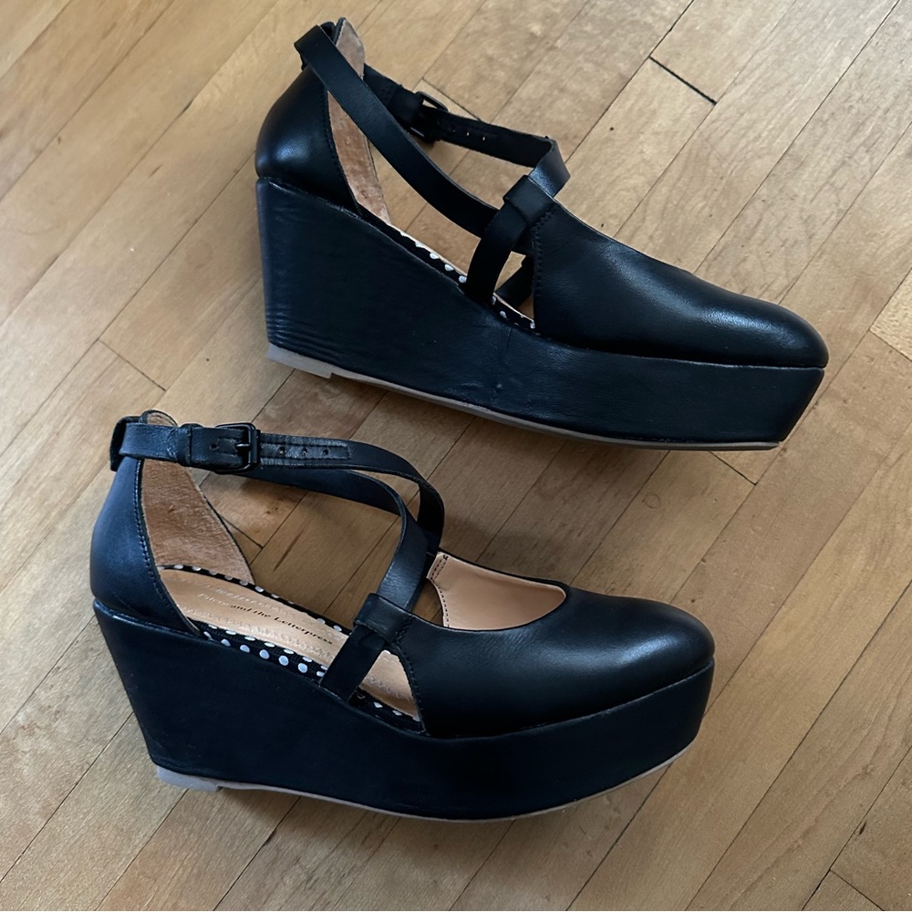 Pilcro Anthropologie Leather Wedge Platform Shoes